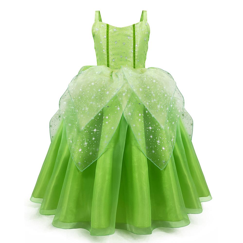 Girls Princess Tiana Dress Up Costume Cosplay Princess and The Frog Clothing Birthday Party Halloween Fancy Ball Gown