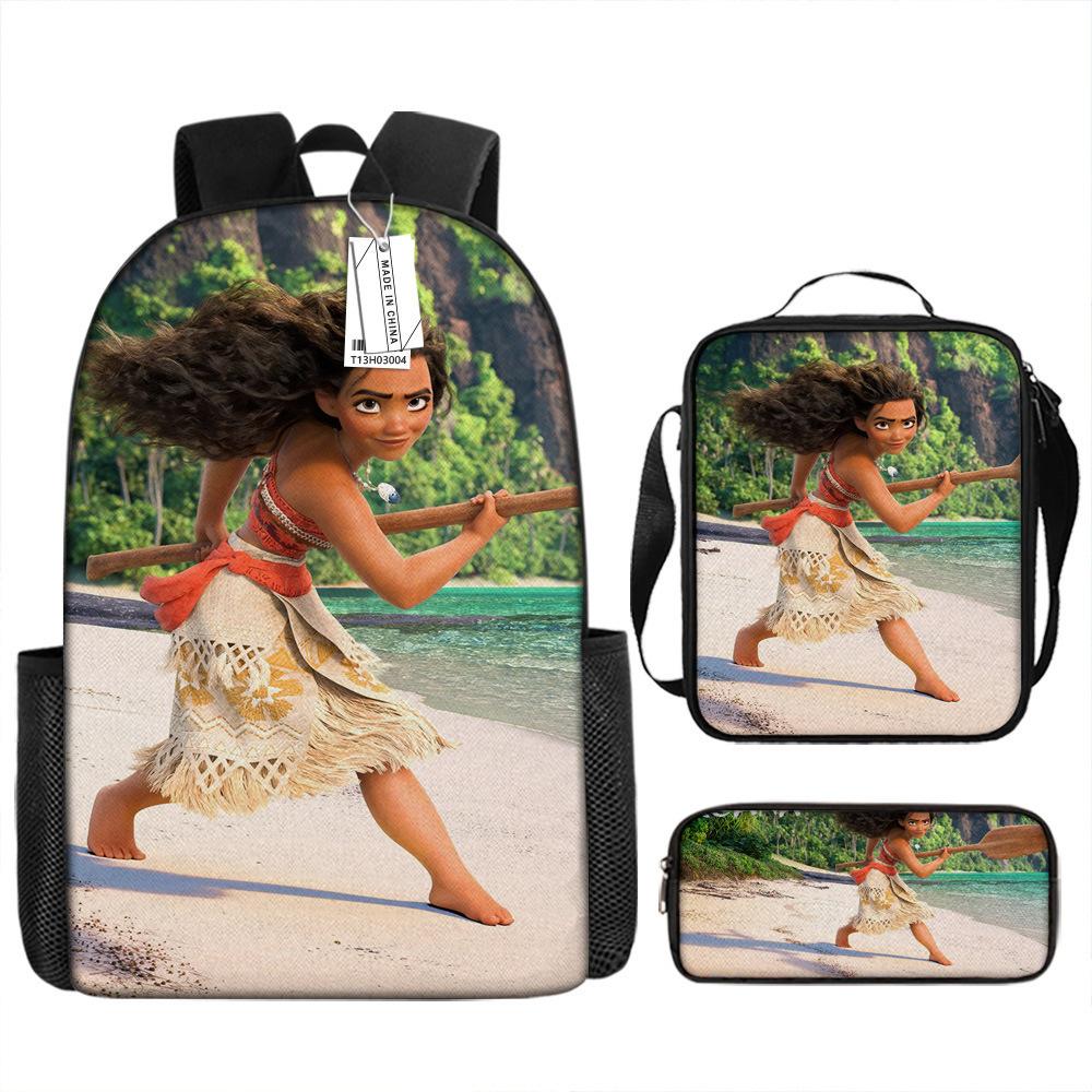 Moana Printed Backpack Large Capacity Sports Backpack Primary And Secondary School School Bag Three-Piece Set
