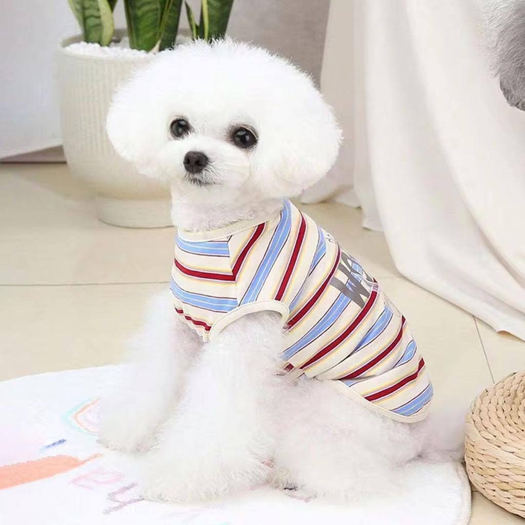 1pc-Pet Swing Bear Print Red Striped Vest Cat and Dog Cute Animal Theme Pet Clothing