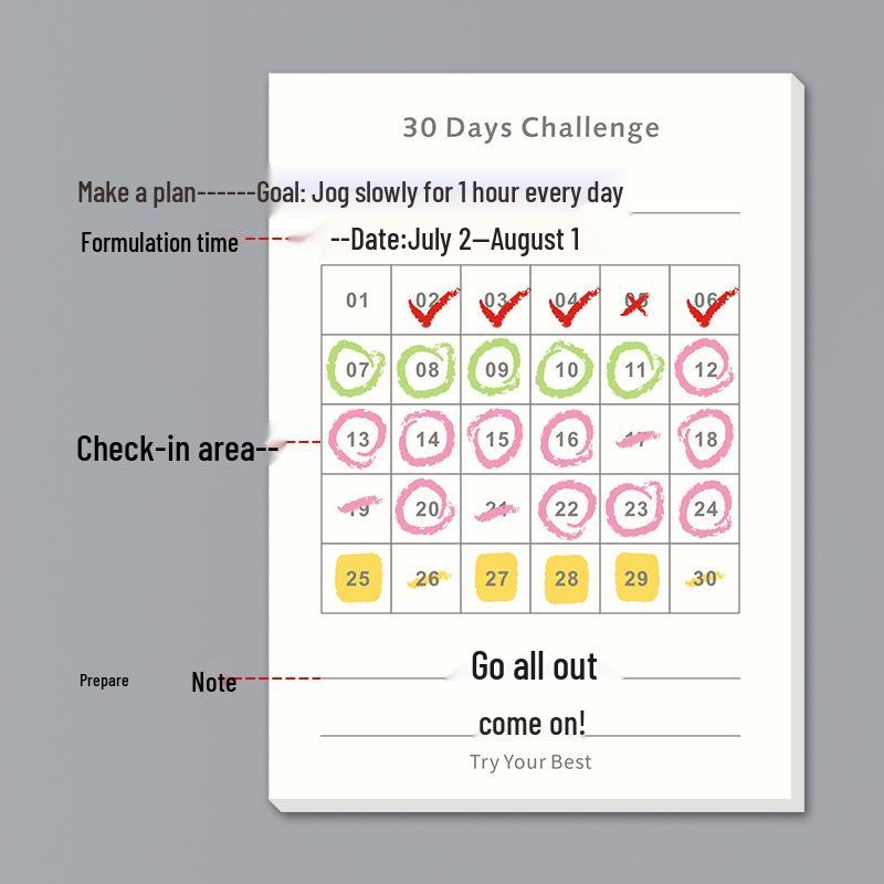 Simple 30-Day Self-Discipline Punch Card Planner - Mini Portable Efficiency Notepad