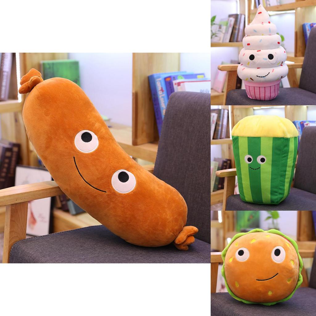 Adorable Plush Hamburger Hot Dog Popcorn Fries Ice Cream Teddy Bear Cushion Toy