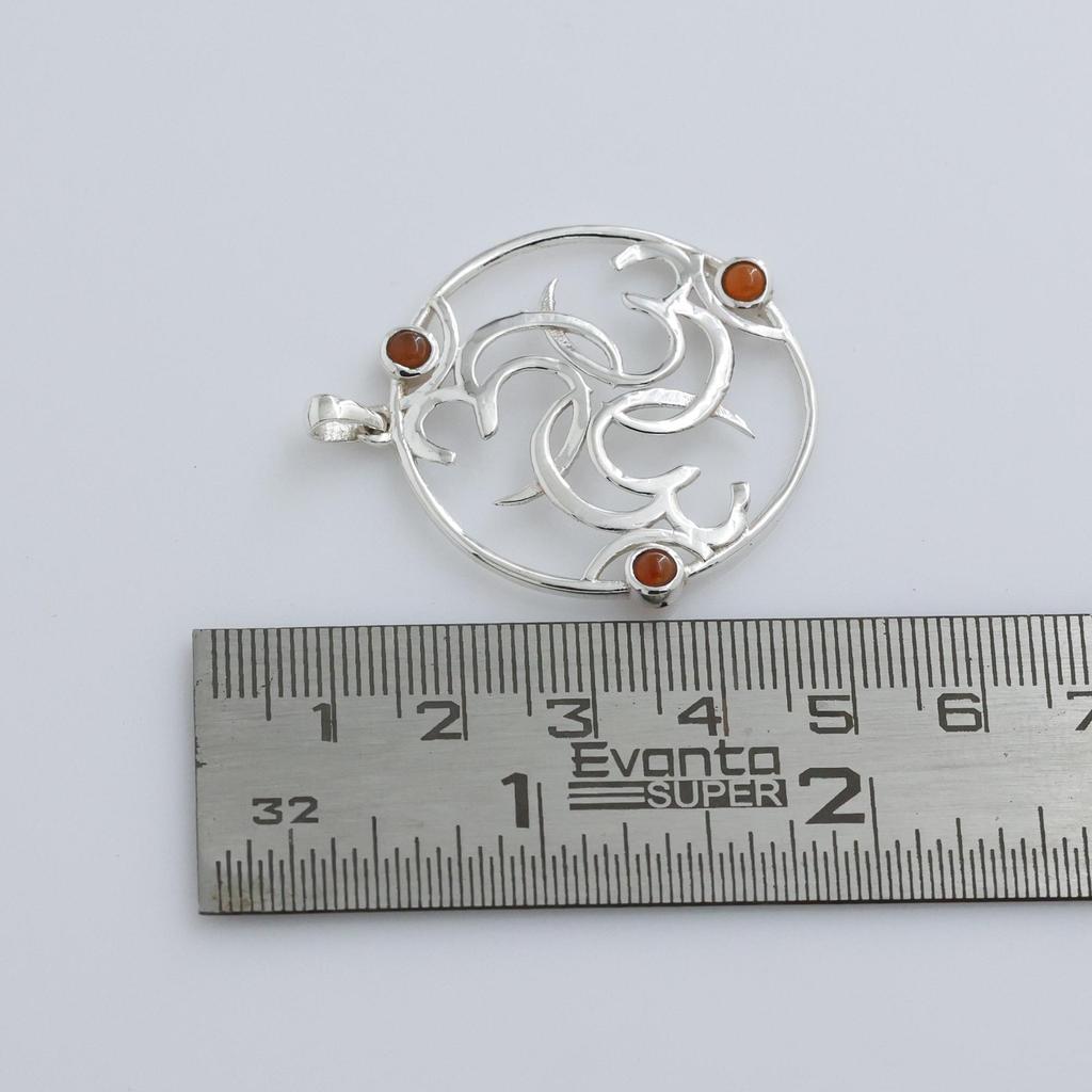 Spiritual Triple Om Silver Pendant, 925 Sterling Silver Handmade Jewelry, Spiritual Jewelry, Carnelian Gemstone pendant, Unisex Pendant ap7115