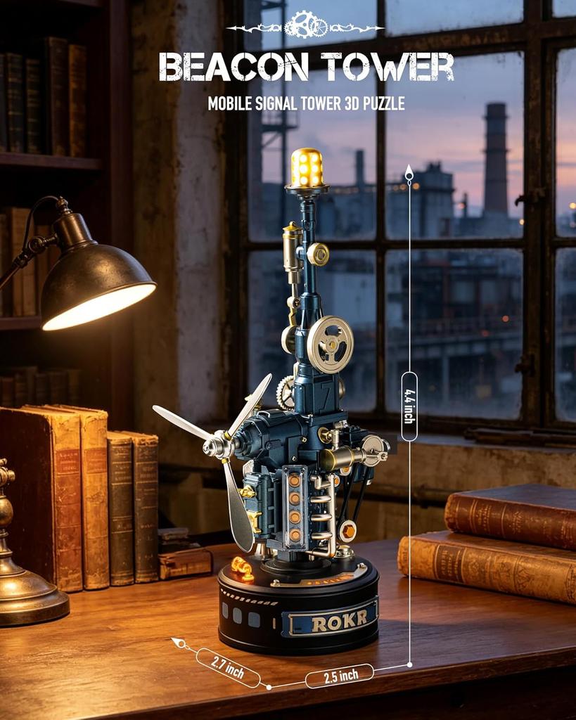 ROKR Série Průmyslové město 3D puzzle Model majáku Stavebnice s LED světlem pro dekoraci stolu 139 dílů Vzdělávací hračka Dárek pro muže teenagery