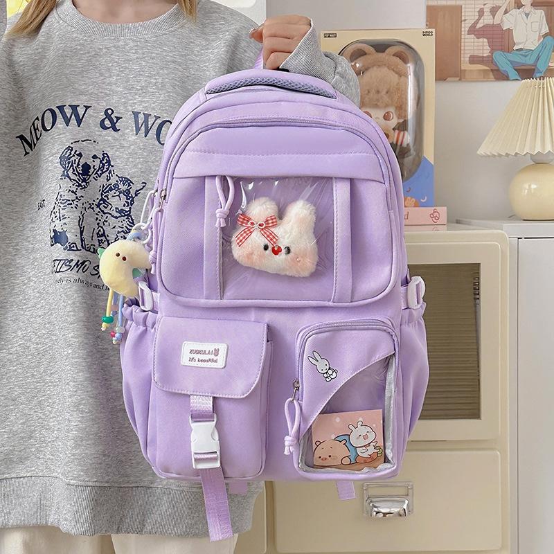 Schoolbag Cute Little Fresh Junior High School Student Large Capacity Schoolbag High School Student Backpack College Girl Transparent Pain Bag Baby 