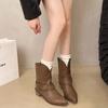 2025 New Womens Mid-Calf Boots Retro Stacked Short Boots Luxury Casual Leather Boots for Women Western Knight Boot