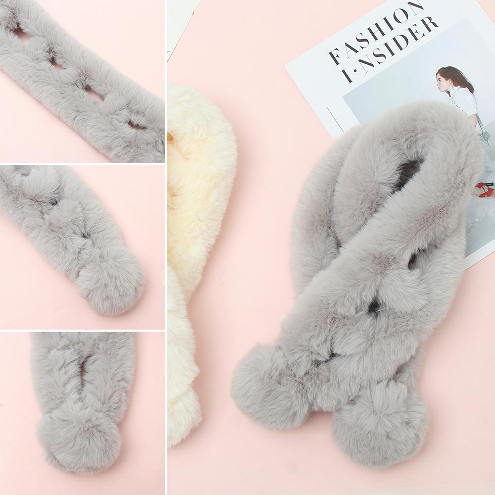 Rabbit Fur Shawl Windproof Faux Fur Plush Fur Ball Cross Scarf Neckerchief Plush Scarfs Warm Bib