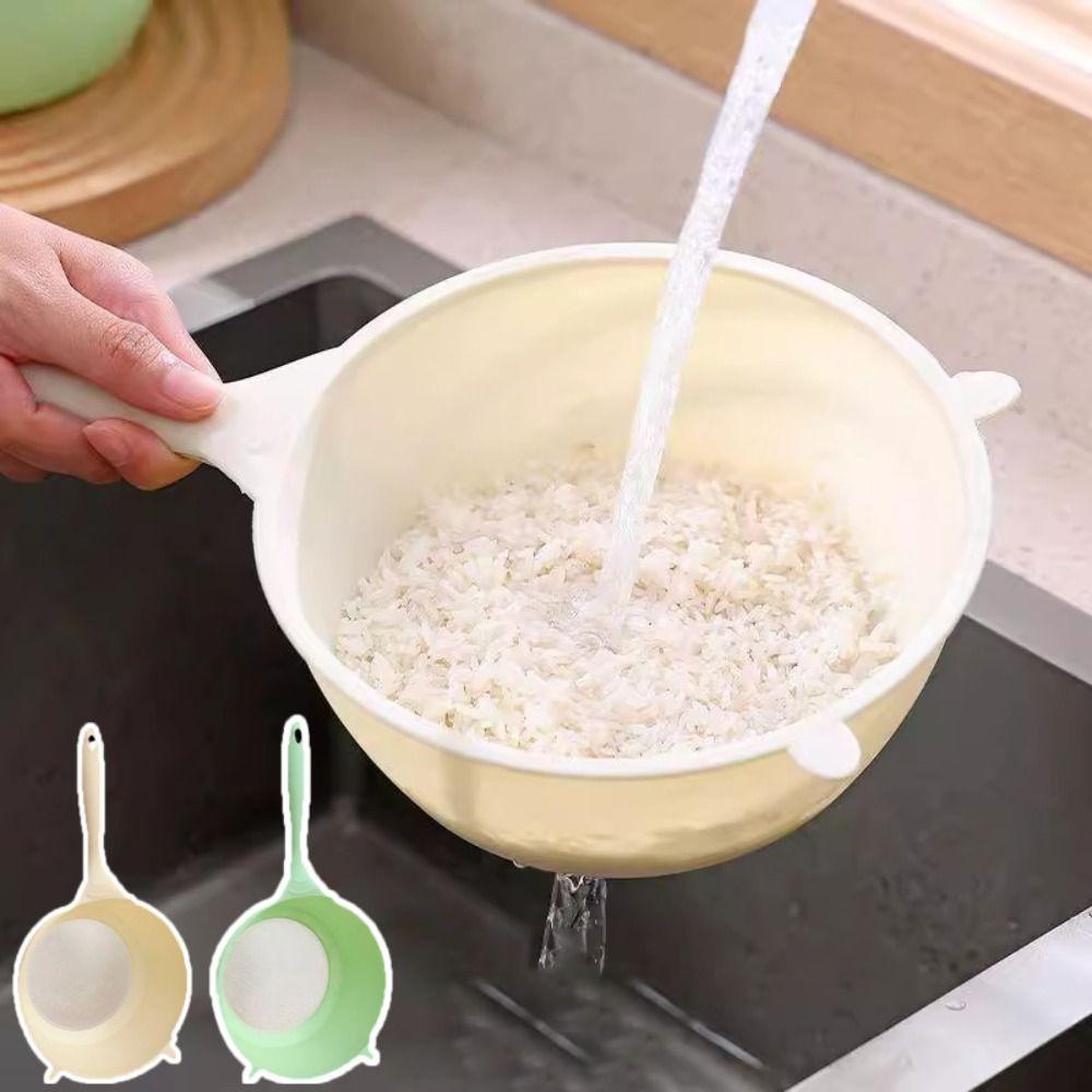 New Large Capacity Rice Drainer Strainer Plastic Long Handle Fruit Vegetable Drain Basket Reusable Kitchen Fine-mesh Sieve
