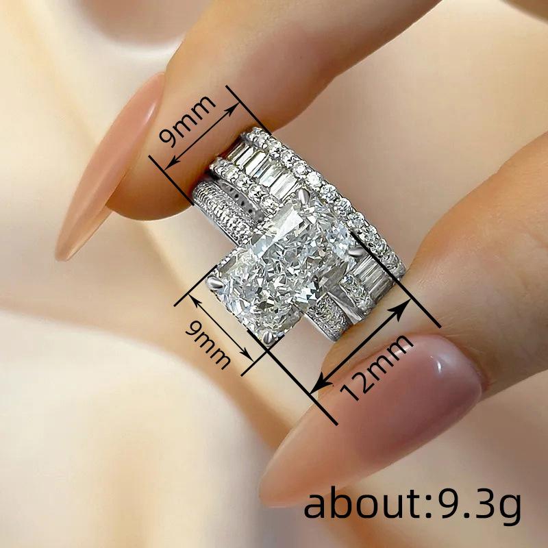 Luxury and extravagant wax inlaid with pairs of rings for women, double-layer stacked marriage proposal rings, manufacturers wholesale shein explosion