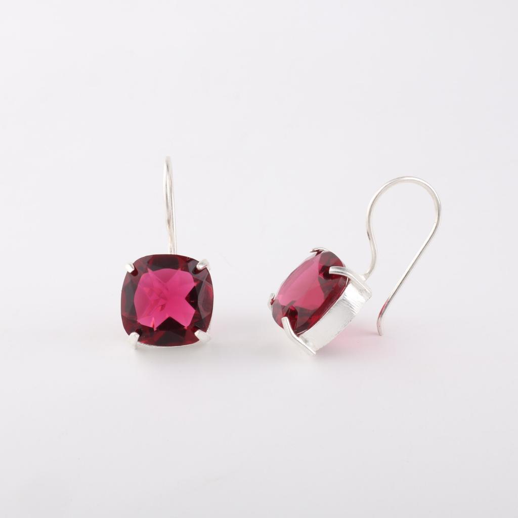 Pink Rubellite Gemstone 925 Sterling Silver Jewelry Handmade Hook Earrings 1" EE-172-2