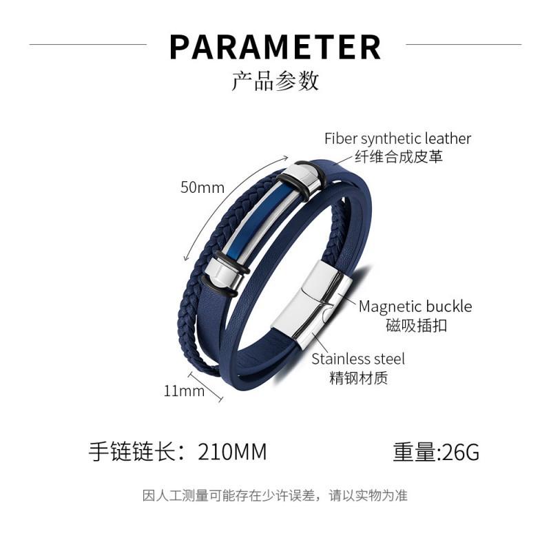 Leather Bracelet Men s Stainless Steel Personalized Fashion Simple Multi Layer Braided