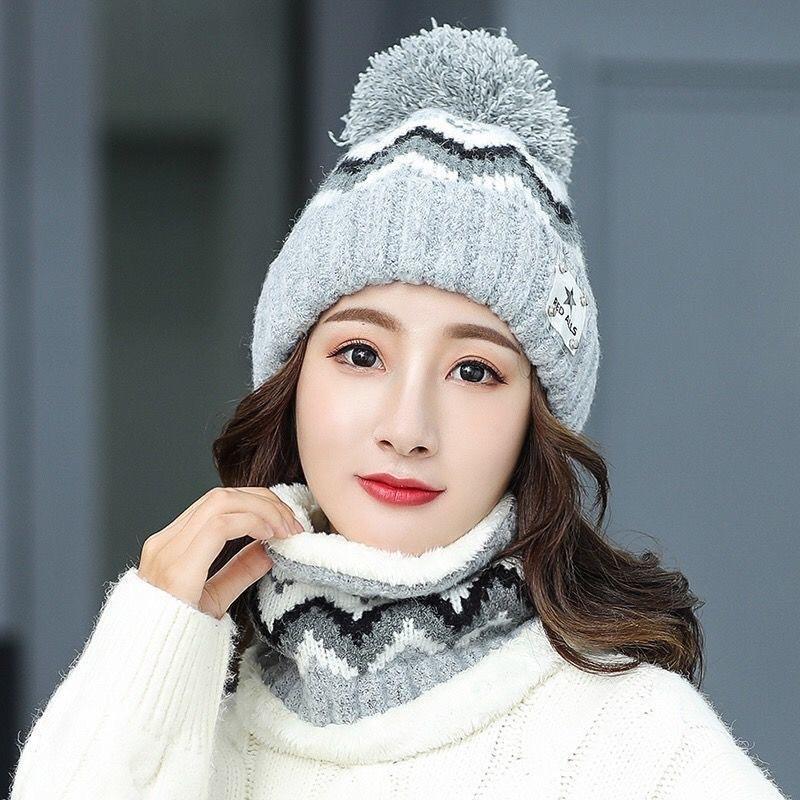 New winter velvet thickened wool hat women's warm scarf knitted hat windproof and cold-proof pullover hat