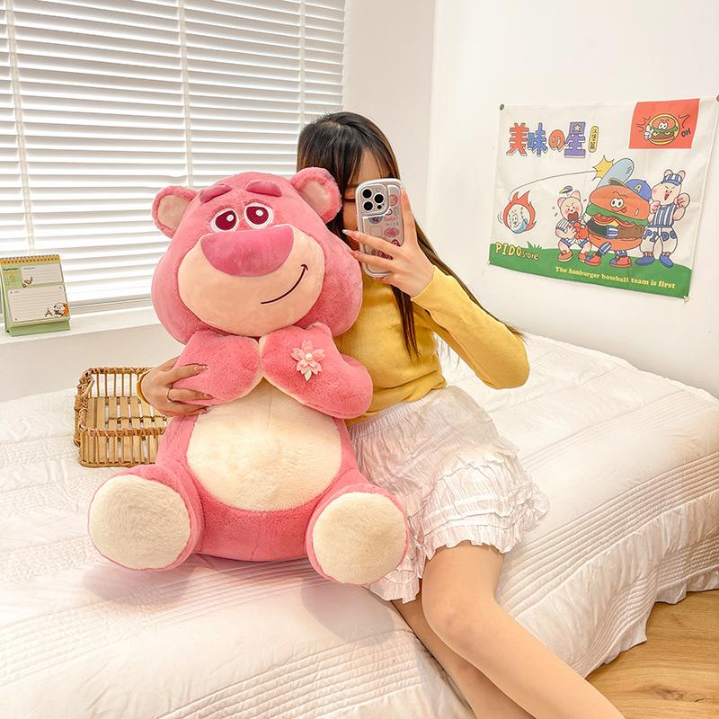 New Cherry Blossom Strawberry Bear Doll Throw Pillow Cute Teddy Bear Cloth Doll Plush Toy Bed Accompany Doll Girl