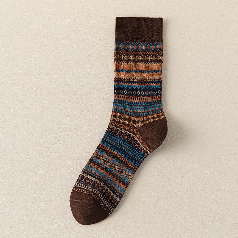 Men's Argyle Mid-Tube Socks - Autumn/Winter, Color-Blocking Retro Ethnic Style