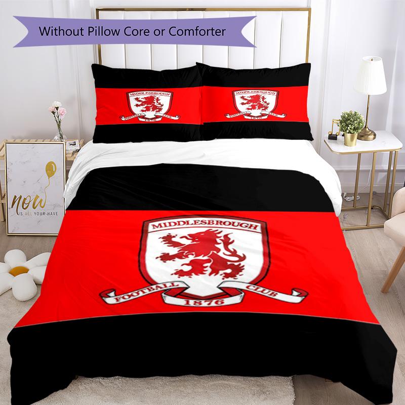Middlesbrough F.c Printed Pattern Duvet Cover Set – Includes 1 Duvet Cover and 2 Matching Pillowcases Bedroom Decor Christmas Gifts