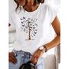 Women's Round Neck Printed T-Shirt Loose Casual Office Short Sleeve