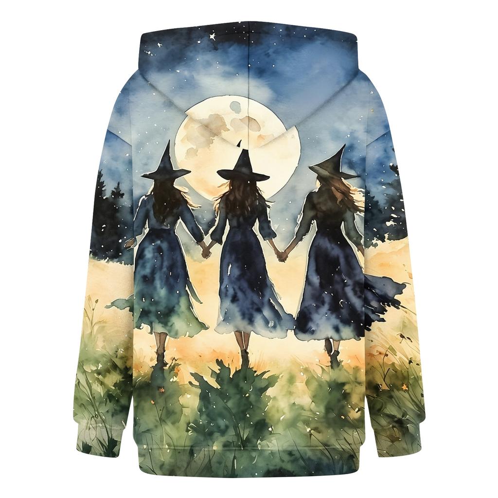 Women's Casual Long Sleeve Halloween Print Hoodie Pullover Sweatshirt