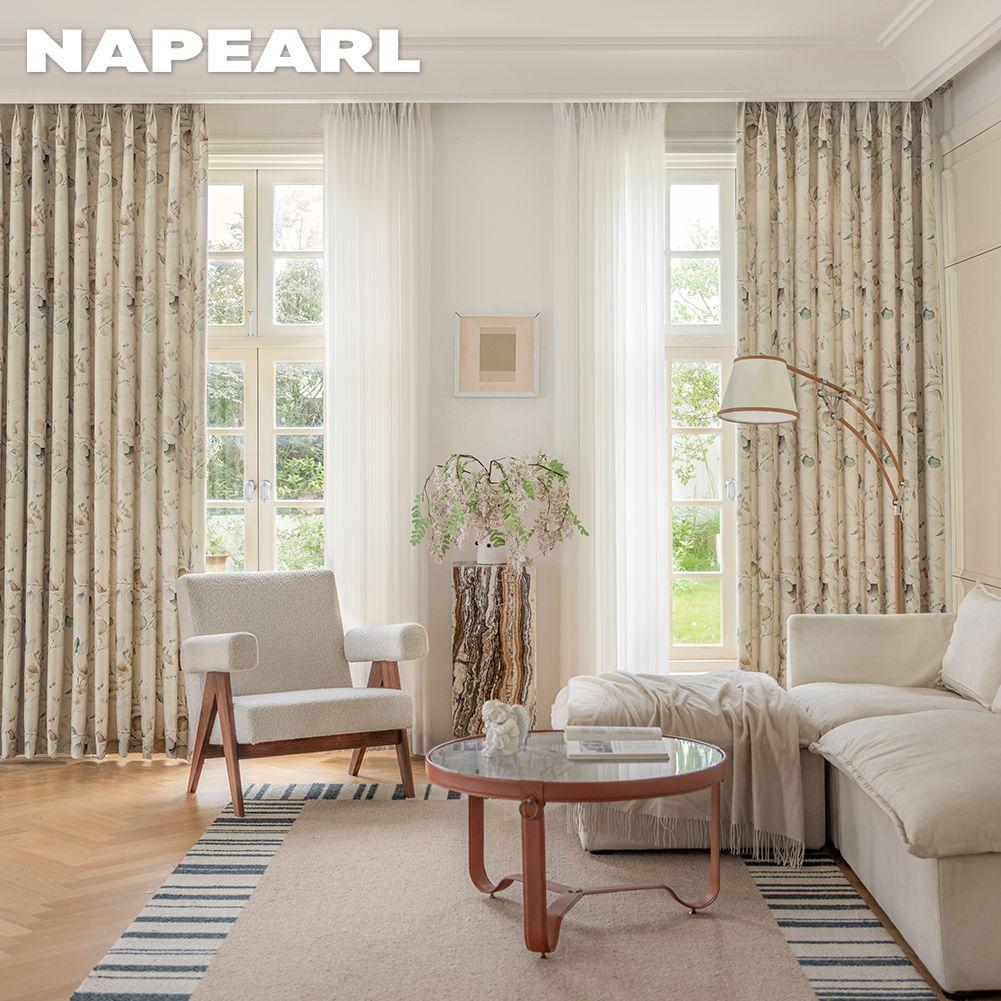1PC NAPEARL 70-80% Shading Painted Green Plant Printed Blackout Curtains American Pastoral Style Curtain For Bedroom Living Room Home Decor