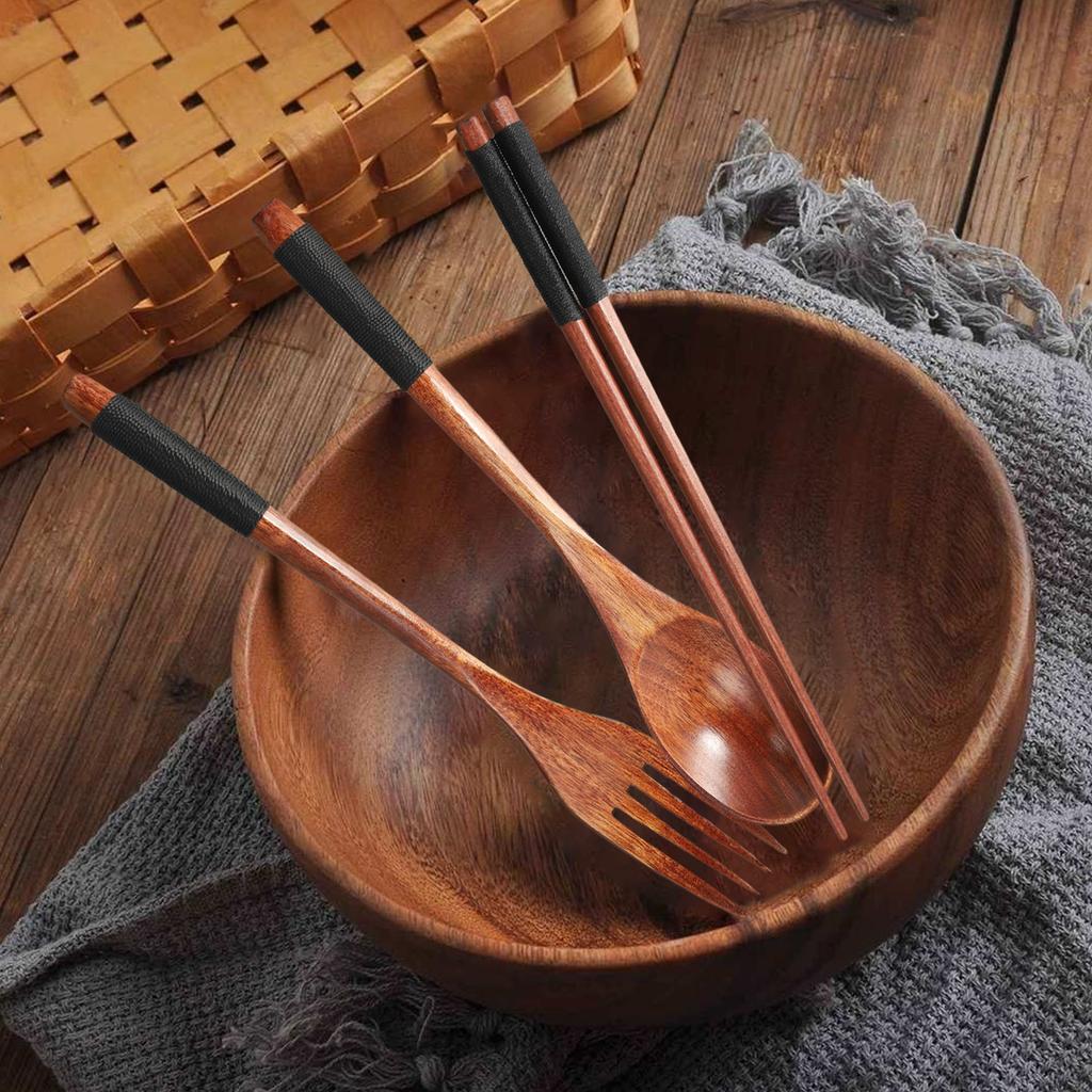 3-teiliges Holzbesteck-Set Holz Tragbares Set Essstäbchen Löffel Gabel Geschirr Für Brei, Suppe, Kaffee, Müsli, Nudeln Teile