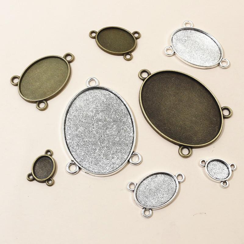 5-40pcs 3-Loops Oval Prndant Cabochons Blank Base Setting DIY Necklace Bracelet Jewelry Making Accessories Findings