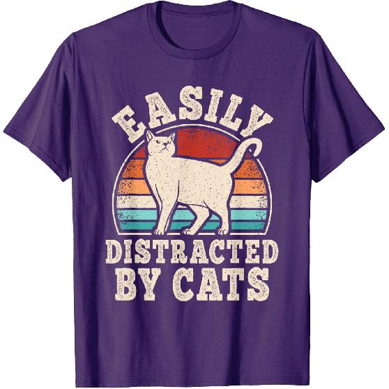Easily Distracted by Cats Retro Cat Lover Vintage Men Women T-Shirt