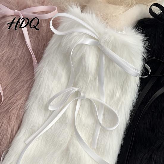 Christmas Party Women Winter Leg Warmers Fuzzy with Bows Faux Fur Cosplay Accessory for Legs