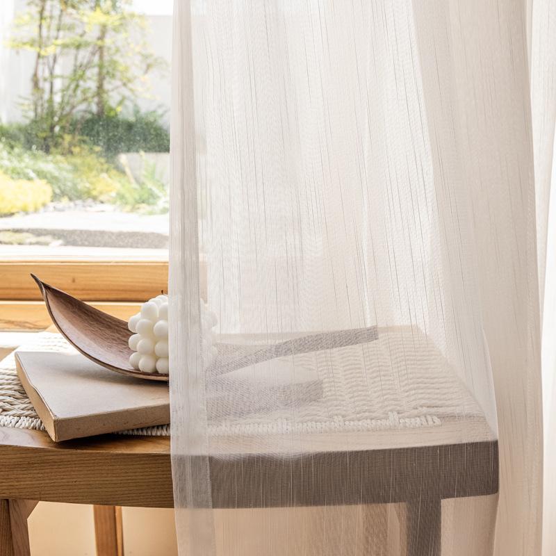 Witte Streep Semi Transparante Tule Gordijnen voor Woonkamer Slaapkamer Keukenraam Voile Gordijnen W200xL250cm&Rod Pocket