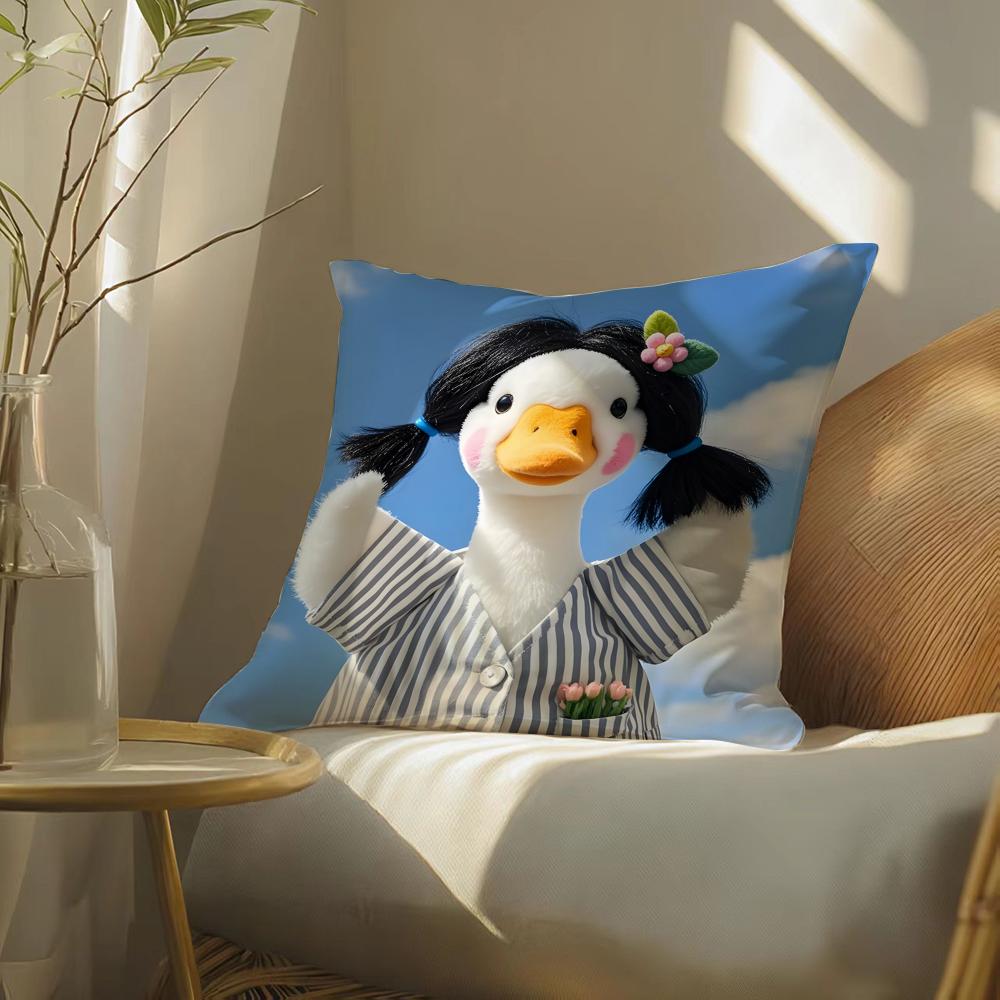 Funny and Cheerful Duck Pattern Cushion Cover Silky Elegant Comfort Sofa Bed Invisible Zipper Beach Pillowcase