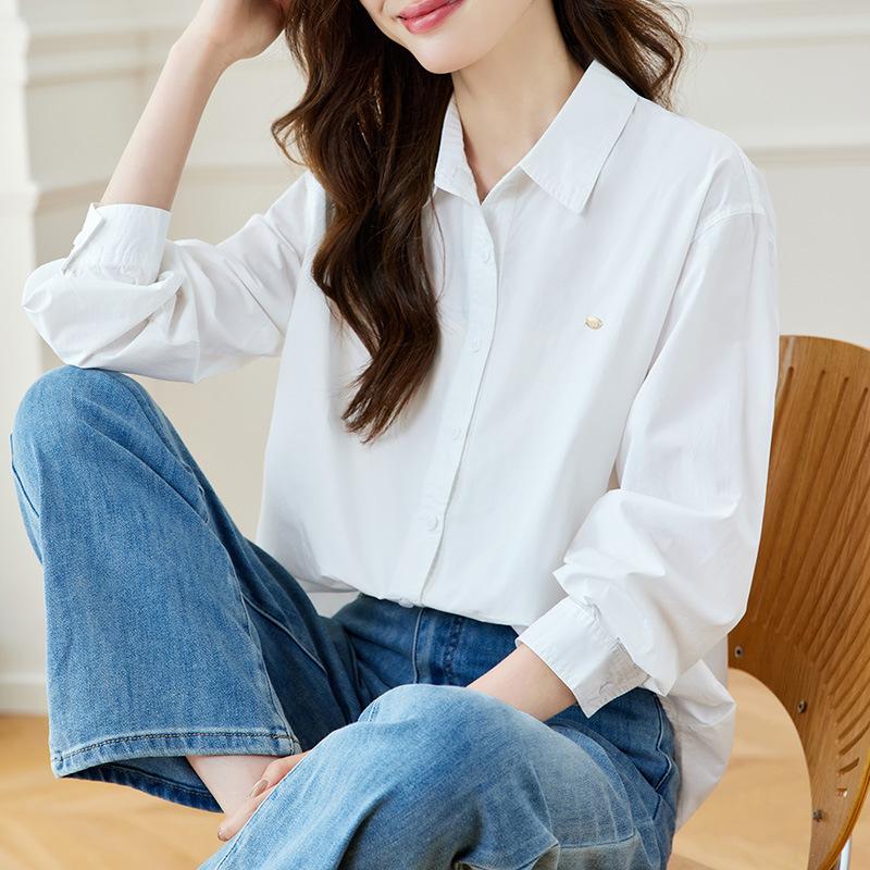 

Pure Cotton Long Sleeve Pocket Shirt for Women In Summer New Design Niche Shirt M білий