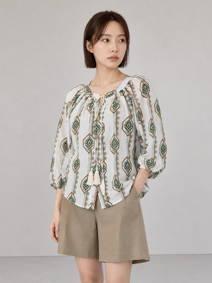 PAIGEFLYNN Ethnic Tassel Linen Blouse_S6Bbl017C