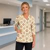 Women's Floral Print V-Neck Scrub Top with Pockets and Side Slits Three-Quarter Sleeve