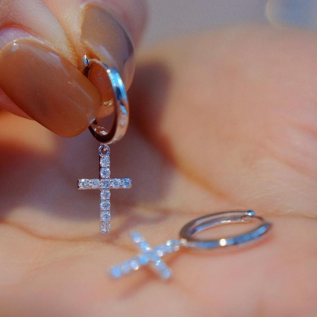 Versatile Gold-Plated S925 Sterling Silver Cross Earrings with Diamond-Set Ear Cuffs - Minimalist Light Luxury for Women
