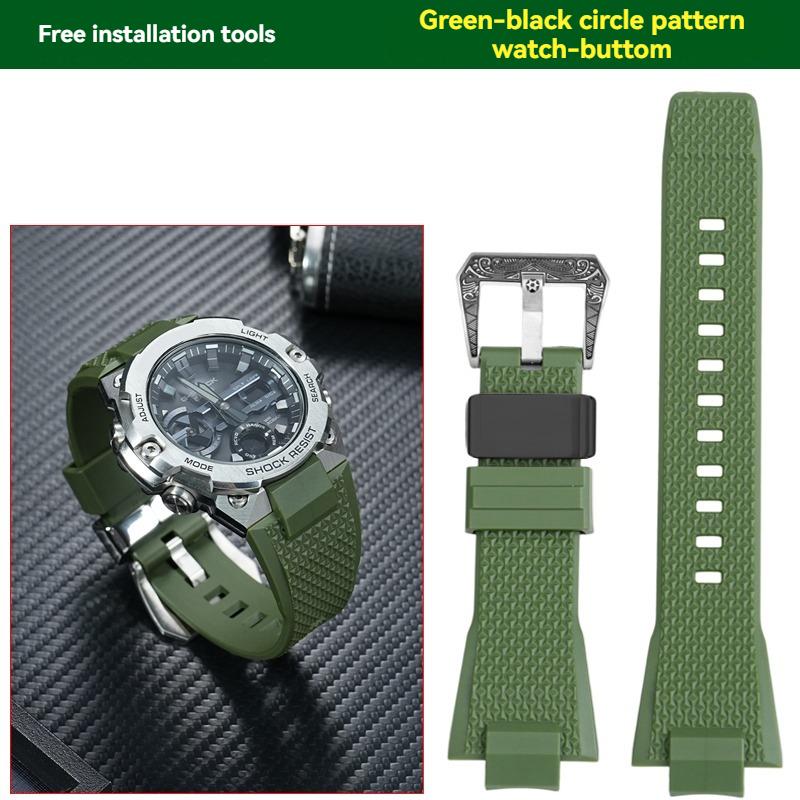 for Casio GST-B400 Series Rubber Waterproof Sports Strap Steel Heart Upgraded Steel Ring Pattern Buckle Strap