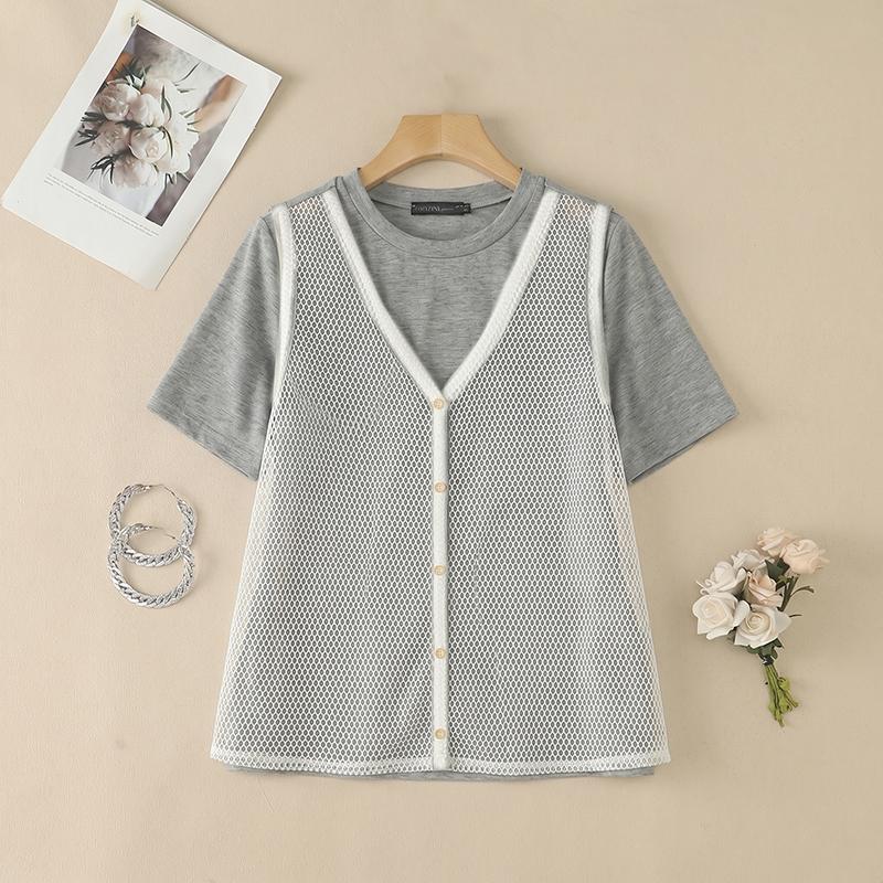 ZANZEA Women Casual Round Neck Loose Patchwork Short Sleeve T-Shirts