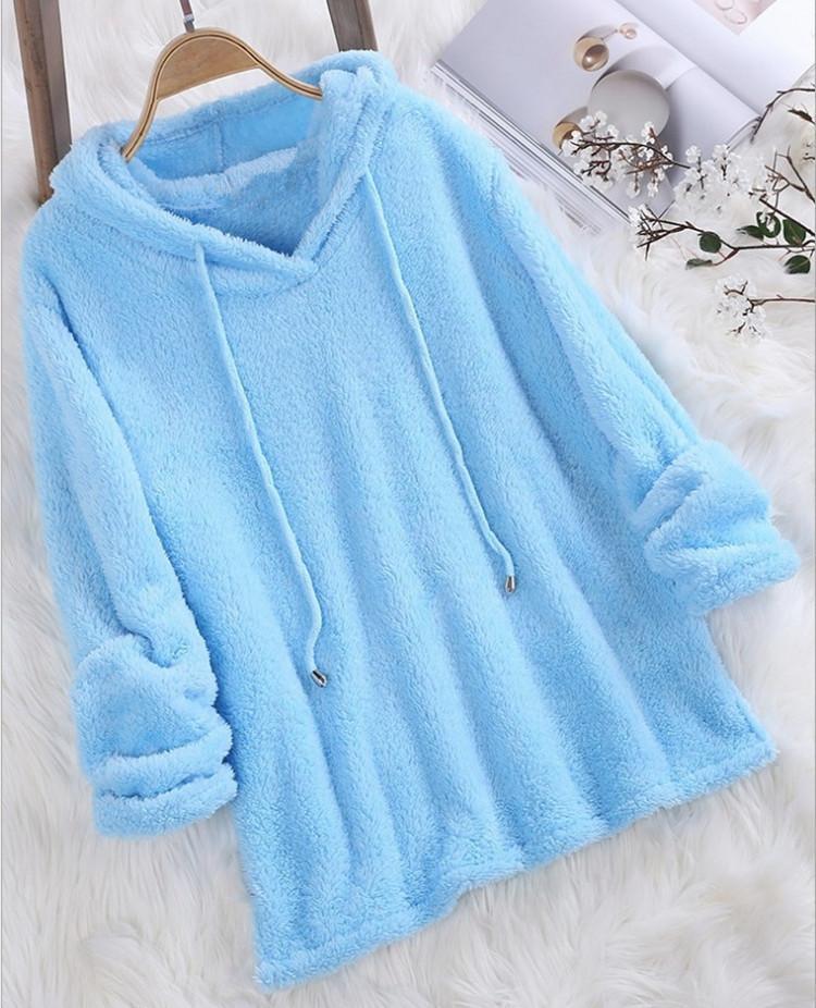 Hot Item Solid Color Long Sleeved Hooded Fuzzy Double-sided Plush Hoodie Pajamas for Women Hoodies