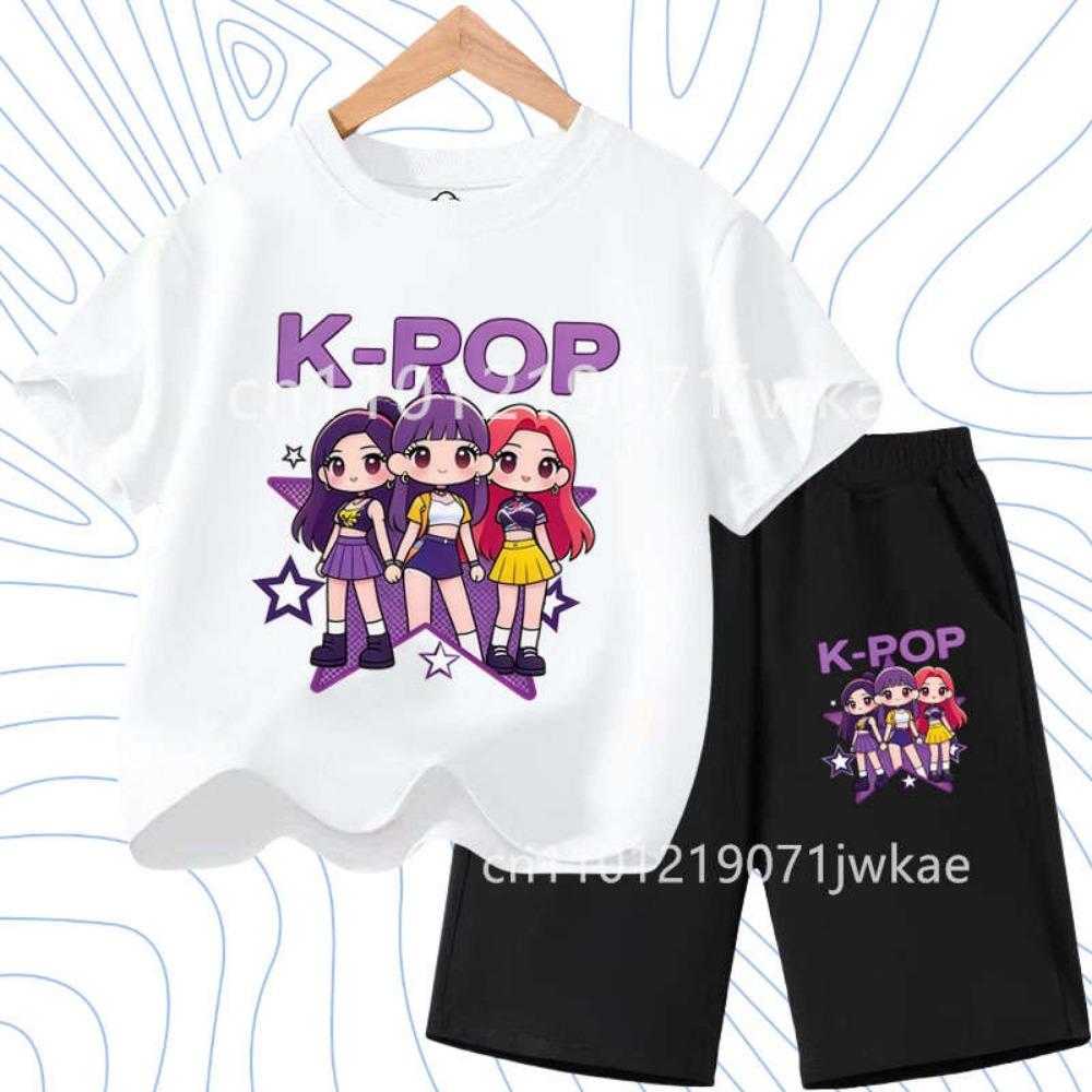 2026 Summer New K- POP Korean Idol Style Boys Girls Outfits Two-Piece Set with  Printed Short-Sleeve T-Shirt Shorts