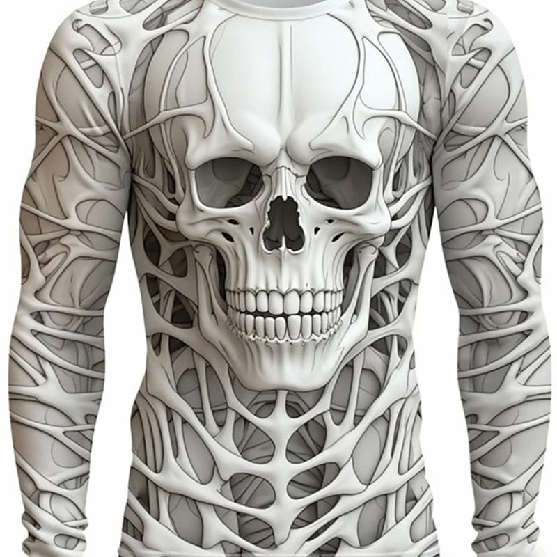 Men Long Sleeve T-shirt 3D Print Skeleton Skulls Pattern Tops Casual Fashion T-shirt Sweatshirt