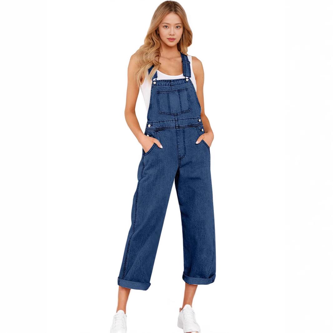

Plus Size Women s Casual Loose Denim Overalls L темно-синий