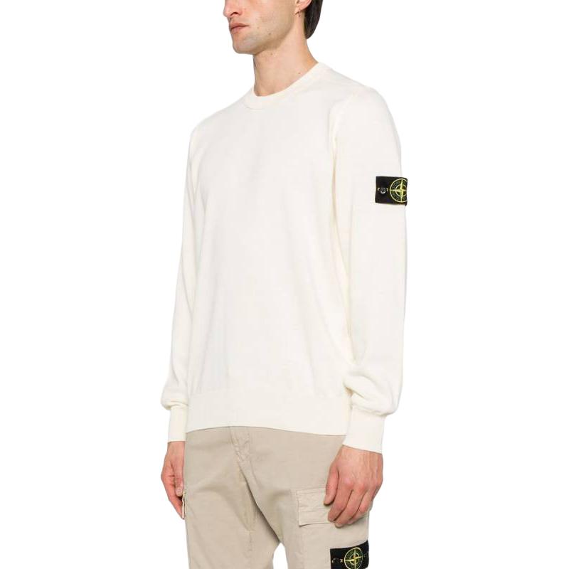 STONE ISLAND Badge Ribbed Trim Long Sleeve Sweatshirt Men Sweatshirt White K1S1551000-53S00B2-V0093