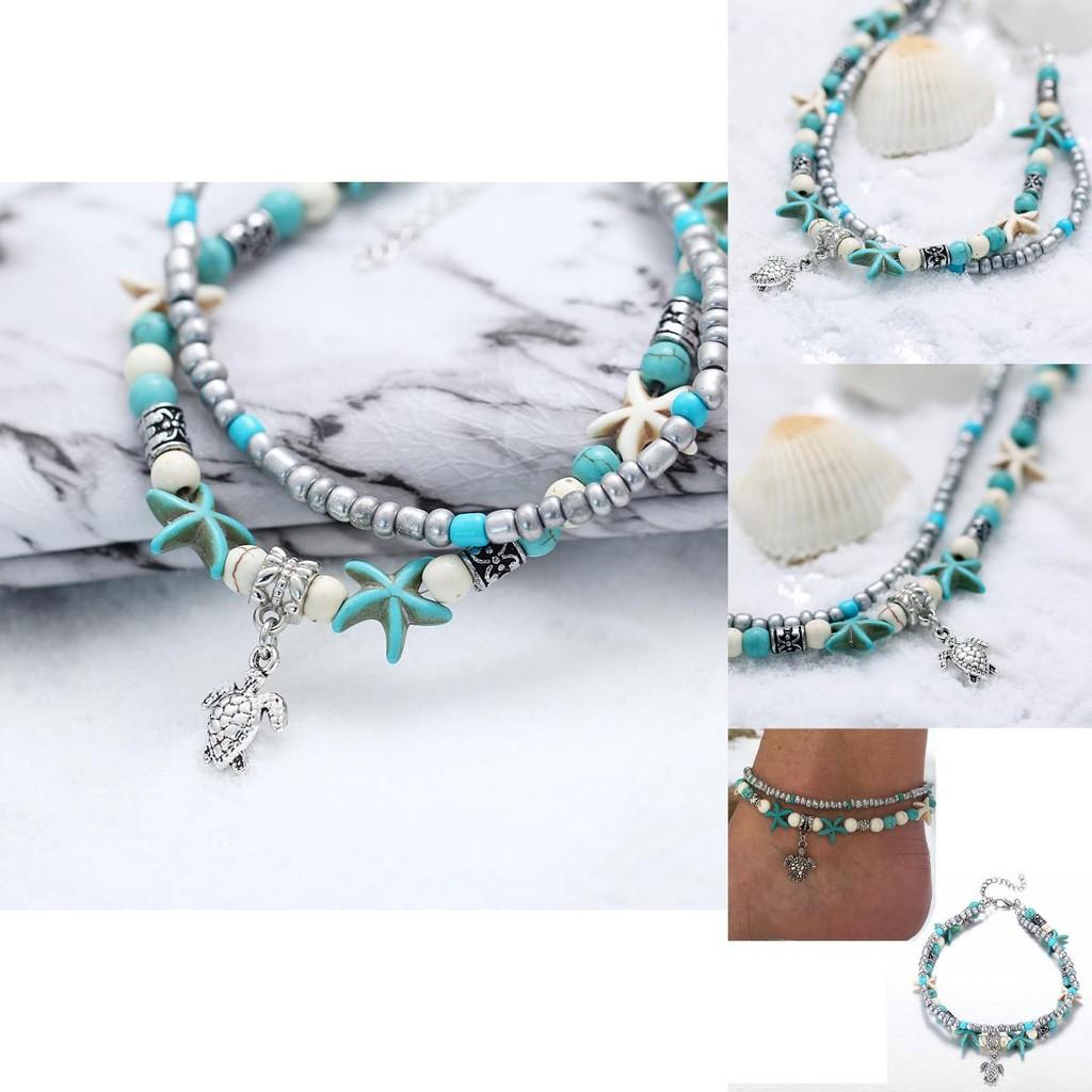 Retro Blue Shell Anklet With Turtle Design For Beach Vacation And Resort