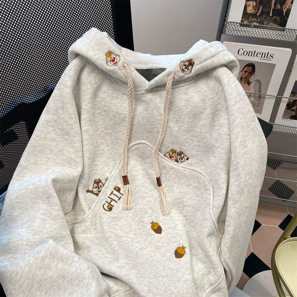 Japanese Chic Unique Embroidered Hooded Sweater Women's Fleece Lazy Wind Cute Age Reduction Jacket