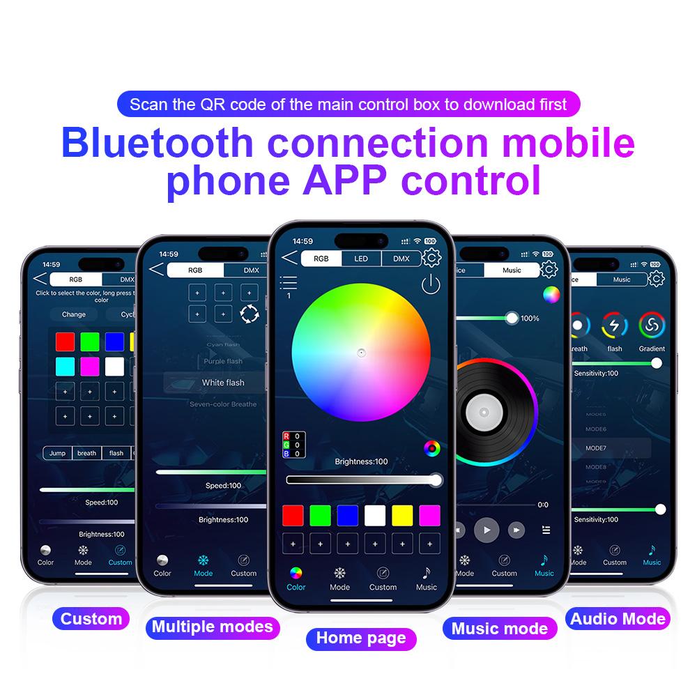 10/14/18 In 1 Led Car Ambient Lights Bluetooth App Control Acrylic Fiber Optic Strip RGB 64 Color Atmosphere Decorative Lamp 12V