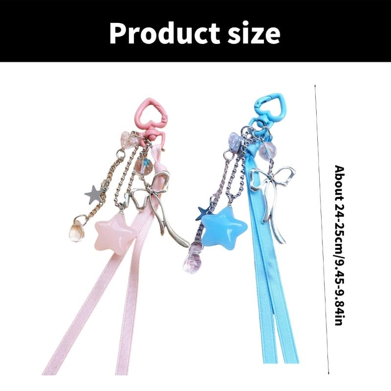 Fashion Star Adorned Key Holder with Girly Bowknot Star Keychain Unique Phone Pendant Suitable for Daily Everyday Use