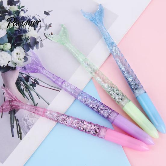Plastic Gelpennen Set 4 STuks Zeemeermin Vissenstaart Pennen Set, Verloop Transparante Houder En Glanzend Creatief Schrijfgerei voor Meisjes Vin Decoratie, Soepel
