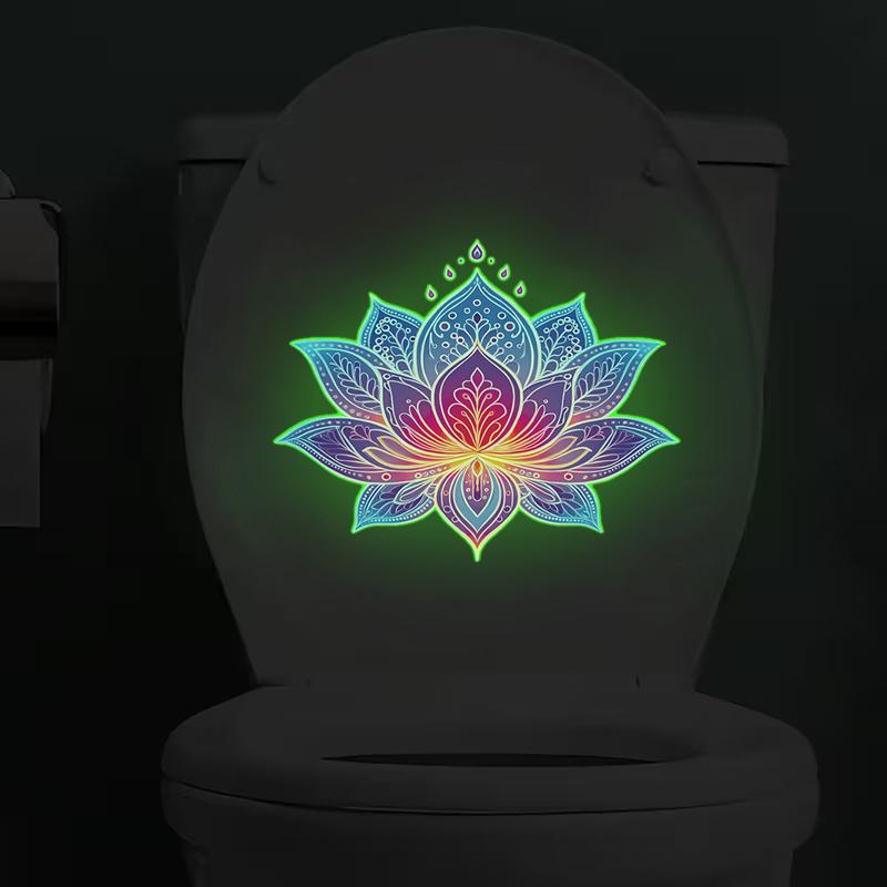 Glow-In-The-Dark Lotus Toilet Sticker Pvc Self-Adhesive Removable Wall Decal Luminous Car, Bedroom, Living Room Sticker