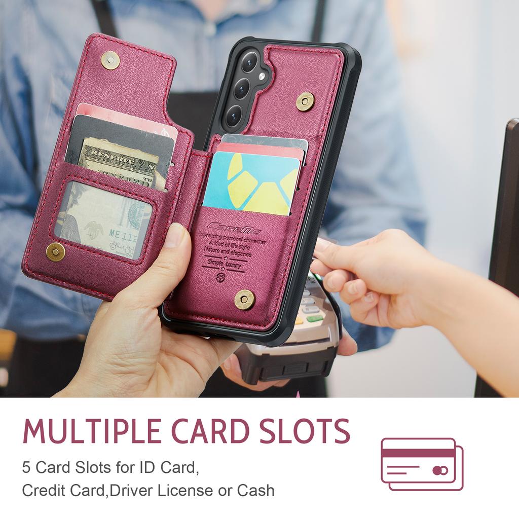 For Samsung Galaxy S26+ Case with RFID Blocking 5 Card Slots CASEME C22 Leather Back Cover