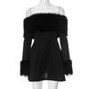 Zimné čierne bez ramienok nadýchané sexy šaty pre dámske róby elegantné večerné párty šaty bodycon mini jesenné šaty párty klub