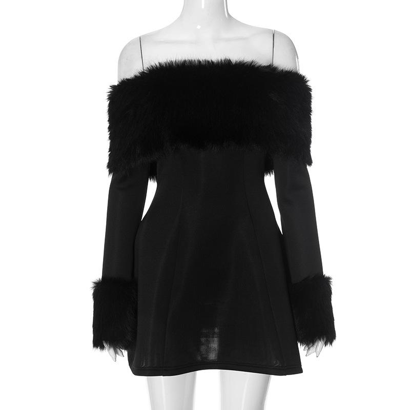 Zimné čierne bez ramienok nadýchané sexy šaty pre dámske róby elegantné večerné párty šaty bodycon mini jesenné šaty párty klub