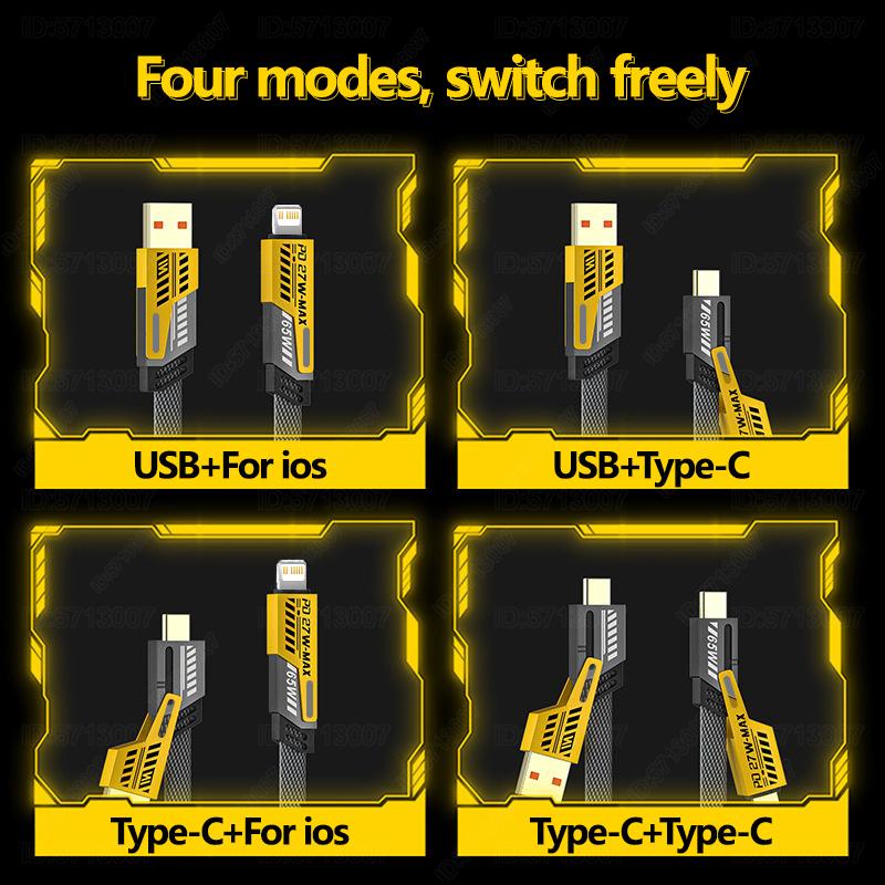 4in1 Typ C auf Typ C 65W Mecha-Stil Schnellladekabel für iPhone Samsung Xiaomi Redmi POCO OnePlus USB A auf USB C Datenkabel