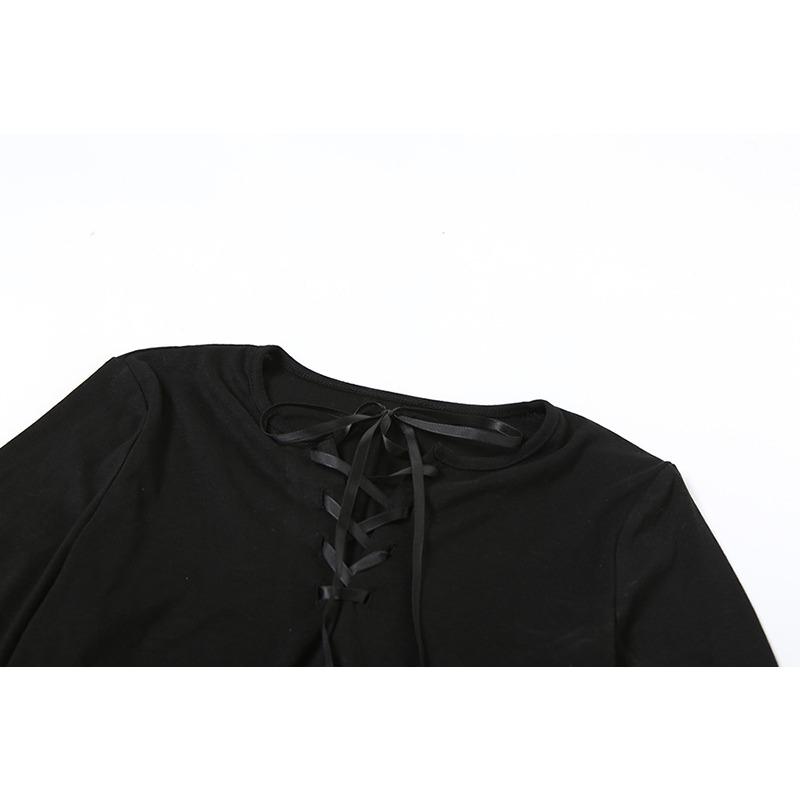 Autumn Women's Temperament Sexy Lace-up Flower Buds Short Skirt Long-sleeved Slim Dress