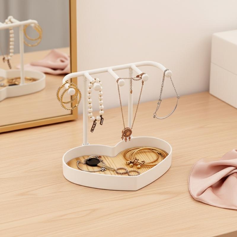 1 Wooden Tray Freestanding Jewelry Organizer Display Stand Ideal for Earrings Necklaces Bracelets Storage in Living Room or Shop